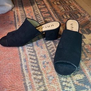 Black suede mules